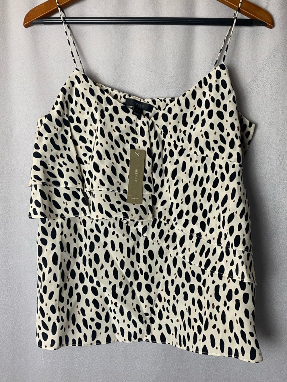 J. Crew Black & White Silk Spotted Ruffle Boho Festival Tank Camisole 4